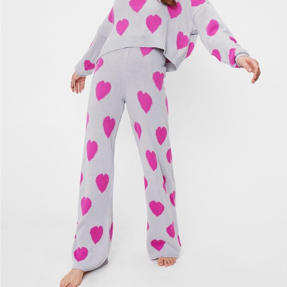 Nasty Gal Pink Heart Knit Sweatpants - Picture 2 of 6